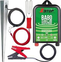 12 Volt Battery Powered Electric Fence Energiser XSTOP BA80 10Km Range, 0.6 Joule Output, Weatherproof Kit Includes Leads and Earth Stake. For Horses and Other Animals
