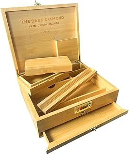 The Dark Diamond Roll Box Premium Smoking Accessories Storage Handcrafted Bamboo Wooden Stash Rolling Box Upgraded (Large - 30X25X10CM)