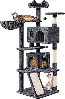 Yaheetech Cat Tree, 144.5cm Multi-level Cat Climbing Tower w/Sisal Scratching Posts/Dangling Balls,Kitten Activity Centre Pet Play House, Dark Grey