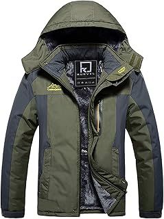 R RUNVEL Men's Waterproof Fleece Jackets Winter Warm Windproof Outdoor Ski Coats with Detachable Hood