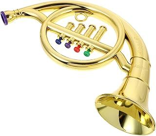 Healifty Kids French Horn Toy with 4 Colored Keys, Musical Wind Instruments, Metallic Trumpet Horn, Plastic Trumpet Tuba Toys Performance Prop Bugle