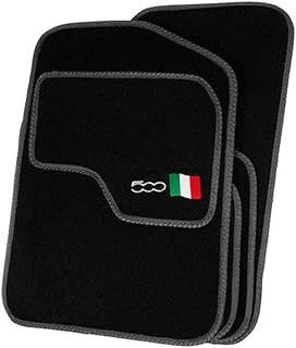 Precision 500 Logo On Black Car Mats For Fiat 500 2013-2020 Classic Grey Trim - SS Mats