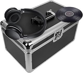 Vinyl Record Storage 7" 200pcs Singles Vinyl Record Carry Case Storage Box Record Heavy Duty Safe Box Vinyl Record Holder DJ Box Lockable Flight Carry Case Holds (Black)