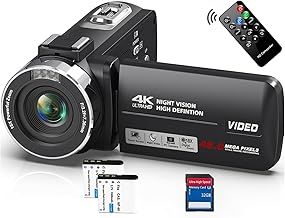 Video Camera Camcorder HD 4K 48MP with IR Night Vision, 18X Digital Zoom Webcam Recorder 3.0'' 270° Rotation Touchscreen Vlogging Camera for YouTube with Remote Control, 2 Batteries, and 32GB SD Card