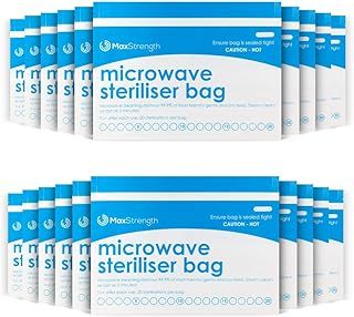 Microwave Steriliser Bags Premium 10pc Pack by Max Strength, Large & Durable Steam Bags for Baby Bottles, Soothers, Teethers & Training Cups, 20 Uses Per Bag, Marking System, Chemical Free