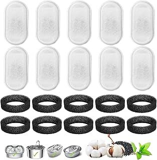 20Pack Cat Water Fountain Filters Set, 10pcs Filters + 10pcs Sponges for 3.2L/2L Stainless Steel Cat Water Fountain
