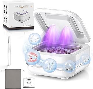 Ultrasonic Retainer Cleaner, 42kHz Ultrasonic Dental Cleaner Machine with UV Cleaning and Two Modes, 180ML Ultrasonic Tooth Cleaner for Dentures, Retainer, Mouth Guard, Aligner, Jewelry (White)