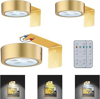 MIOBLUE 3Pack Picture Light Battery Operated Painting Lights, Wireless Magnetic Display Art Puck Light with Remote Controls with Dimmable Timer for Art Frame Artworking Portrait Wall Decor