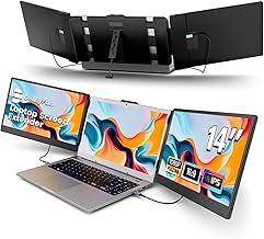 14" Laptop Screen Extender, FHD 1080P IPS Triple Portable Monitor for Laptop, HDMI/USB-A/Type-C Plug and Play for Windows, Mac, Android, Chrome,PS5, Work with 13.3"-17" Laptops
