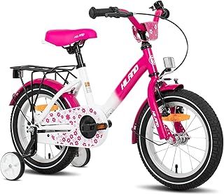 Hiland 12/14/16 Inch Kids Bike for Girls, Pink/Purple Girls Bike with Stabilisers, Kids Bicycle with Hand Brake Coaster Brake Luggage Carrier