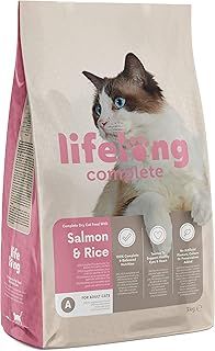 Amazon Brand - Lifelong - Complete Dry Cat Food with Salmon & Rice for Adult Cats, 3 kg (Pack of 1)