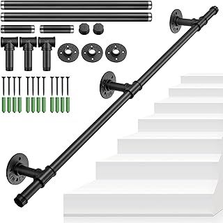 TANICE Stair Handrail, Black Hand Rails Stairs, 1M Handrails for Stairs, Anti-Slip Banister Rails, Industrial Pipe Clothes Rail, Outdoor Indoor Industrial Pipe Stair Banister for Elder and Child