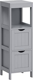 VASAGLE Floor Cabinet, Freestanding Storage Unit, with 2 Drawers, 1 Open Compartment, for Bathroom, Living Room, Kitchen, Modern Style, Dove Grey BBC042G02, 30 x 30 x 89 cm