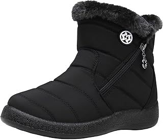 Women Winter Snow Boots Ladies Fur Lined Warm Outdoor Zip Flat Water-Resistant Thermal Non-Slip Ankle Booties Shoes Size