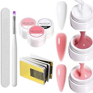 Builder Gel Nail Kit - 3PCS Nude Pink White Hard Gel Nail Builder - False Nail Poly Gel Nail Kit for Nail Extension - UV Nail Gel for Nail Hardener Sculpting 3D Nail Art Decoration