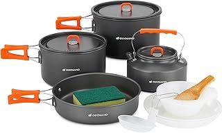 Odoland Camping Cookware Set Lightweight Camping Kettle Pots and Pans Mess Kit with Bowls Soup Spoon for Backpacking, Outdoor Cooking and Picnic for 4-6 People