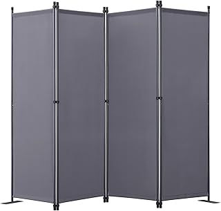Foldable Room Divider 4 Panels Freestanding Screen Wall Room Divider Partition for Offices, Balcony, Bedroom, Outdoor Garden 224 x 165cm Grey