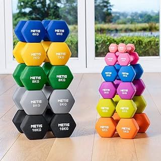 METIS Neoprene Hex Dumbbells | Essential Home & Gym Workouts with Colour-Coded Weights – Available in 17 Weight Options