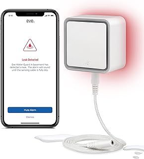 Eve Water Guard (Apple Home) - Smart Home Water Leak Detector, 2 m sensing cable (extendable), 100 dB siren, water-leak alert,, Bluetooth, Thread