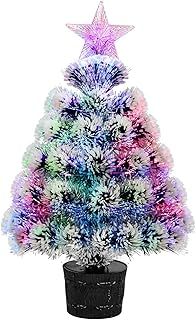 Small Christmas Tree Fiber Optic Lighted, 54cm Pre-Lit Tabletop Christmas Tree Mini Artificial Desktop Xmas Tree Snowflocked with Tree Star,RGB Lighting