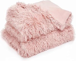Sienna Super Fluffy Fleece Throw Shaggy Faux Fur Blanket Warm Reversible for Sofa Chair Bed - 150 x 200cm, Blush Pink