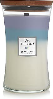 WoodWick Scented Candle with Crackling Wick, Calming Retreat Large Hourglass Trilogy Candle, Long Burning Candles: Up to 130 Hours, Perfect Gifts for Women