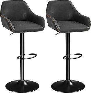 Yaheetech Bar Stools Set of 2, Height Adjustable Swivel Barstools, PU Leather Upholstered Bar Chair with Backrest, Armrests and Footrest for Home Kitchen, Black