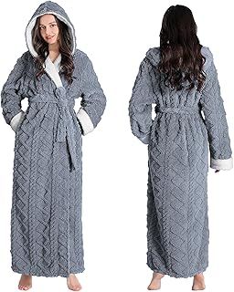 Oksun Womens Long Dressing Gown Robe Full Length Ladies Fluffy Plus Size Fleece Hooded Winter Warm Bathrobe