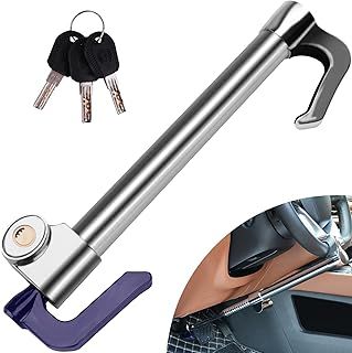 Tevlaphee Car Steering Wheel Lock Brake Pedal Clutch Lock Retractable Hook Universal Anti-Theft for Van Car SUV Lorry Truck Heavy Duty Car Auto Security with 3 Keys