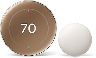 Google Nest Learning Thermostat (4th Gen, 2024) with Nest Temperature Sensor - Energy Saving Smart Thermostat with Adaptive Eco - Works with Alexa and Google Home App - Polished Gold