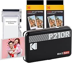 KODAK Mini 2 Retro 4PASS Mobile Photo Printer 5.3 x 8.6 cm Pack of 68 Sheets Black