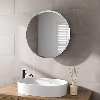 600 x 600mm Bathroom Mirror Cabinet Storage Wall Mounted Cupboard Ready Assembled Unit Round Single Mirrored Door, Stainless Steel