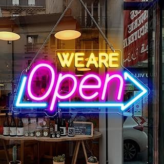 LED Neon WE ARE Open Signs, 16''x 7.8'' Open Sign for Business, Ultra Bright Neon Open Sign Electric Light Up Sign for Stores, Bars, Restaurant, Shop, Wall Decor（Blue&Pink&Orange）