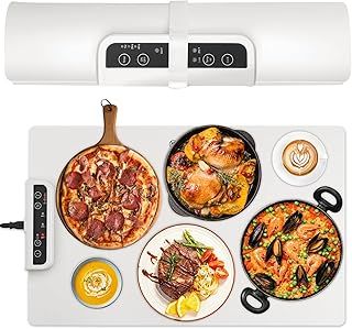 Tanice Food Warming Mat, Portable Electric Warming Tray with 60-80-100°C Temperature Settings and 1-2-4Hours Timer, Electric Warming Mat 24×15.7 Inches