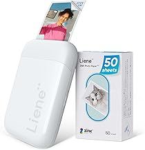Liene 2x3” Photo Printer, Mini Instant Portable Color Mono Photo Printer Bundle 50 Zink Adhesive Sheets, Bluetooth 5.0, Compatible w/iOS & Android, Small Picture Printer for Smartphone, White