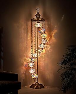 DEMMEX 11 Globe Turkish Floor Lamp, 7ft Tall - Turkish Moroccan Mosaic Floor Lamp, Tiffany-Style Standing Lamp for Bedroom & Living Room - Handmade Decorative Lighting, Colorburst