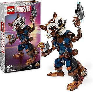 LEGO Marvel Rocket & Baby Groot, Guardians of the Galaxy Buildable Toy, Raccoon Action Figure for Kids, Boys and Girls, Posable Super-Hero Gifts 76282