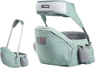 Hipseat Baby Carrier,Ergonomic Waist Stool Seat Pure Cotton Hip Seat Carrier with Safety Belt Protection & Single Shoulder Strap,Multi Positions for Infant Toddler Child(Green)