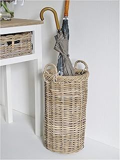 Umbrella Stand Grey and Buff Rattan Wicker Basket