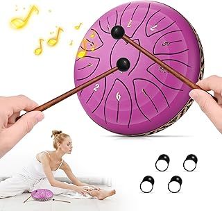 Steel Tongue Drum 6 Inch 11 Tone Hand Pan Percussion Musical Instrument Steel Drum Set with Drumsticks, Drumstick Stand for Adult Kid Musical Education Yoga