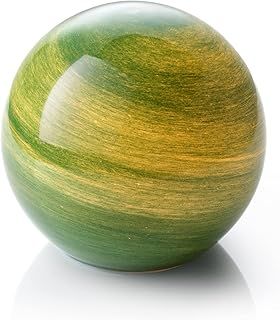 Auraglow Handmade Blown Glass Art Planet LED Table Lamp, Cordless Battery Operated Light, [Jade]
