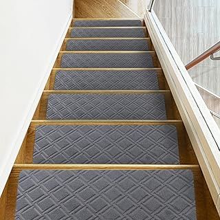 20cmx76cm (14-Pack) Stair Treads Carpet Non-Slip, Indoor Stair Runners for Wooden Steps, with Non Skid Rubber Backing Removable Washable Step Runners Perfect for Pets（Gray