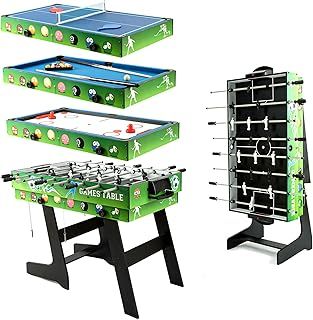 4 in 1 Multi Sport Game Combination Set for Kids - Pool Table, Ping Pong, Foosball, Slide Hockey for Family-Parent Child Interactive (4ft, 1.2m)
