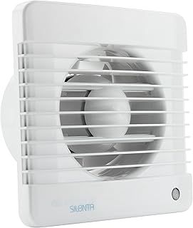 VENTS Silenta 100mm (4-Inch) Diameter Bathroom Extractor Fan with Humidity Sensor and Run-on-Timer. Outer size 157x159x21mm. Low energy consumption - White