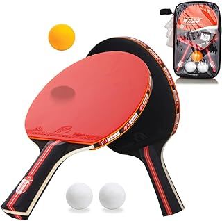 Ping Pong Set, Amaza Table Tennis Set with 2 Table Tennis Racket + 3 * 3-Star Balls, Table Tennis Bats, Ping Pong Bats, Table Tennis Paddles (7-Ply Poplar Wood Blade + Double-Sided Premium Rubber)