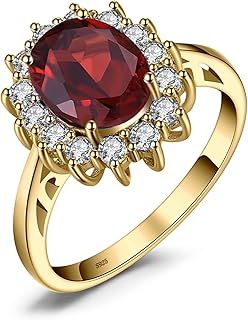 JewelryPalace Princess Diana Kate Middleton Class Gemstone Birthstone Sapphire Halo Engagement Rings for Women, Anniversary 14K White Yellow Rose Gold Plated 925 Sterling Silver Promise Rings for Her