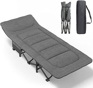 Camp Beds for Adults with Cushion and Pillow, Portable Travel Camping Cot for Sleeping, Lightweight Tent cot with Carry Bag Supports 450 lbs (Gray)