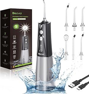 Water Flosser for Teeth Cordless: Oral Irrigator with 5 Modes, 300ML Water Tank IPX7 Waterproof Electric Tooth Cleaner, Water Floss with 6 Tips for Gums/Braces/Orthodontic/Dental Care Cleaning