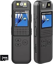 SRIKEKL 1080P HD Body Mounted Camera, Mini Body Worn Cam With 1.1" LCD,180° Rotatable Lens,for Law Enforcement Recorder,Security Guards,Indoor/Outdoor Use(64G Memory)