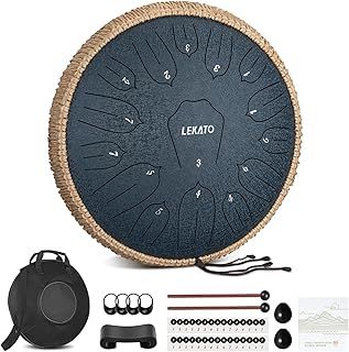 15 Notes 14 Inch C-Key Handpan Tongue Drum, Steel Drum Percussion Instrument for Healing Meditation Education, Hank Tank Drum Gifts Kit for Beginner Advanced Playing - Navy Blue